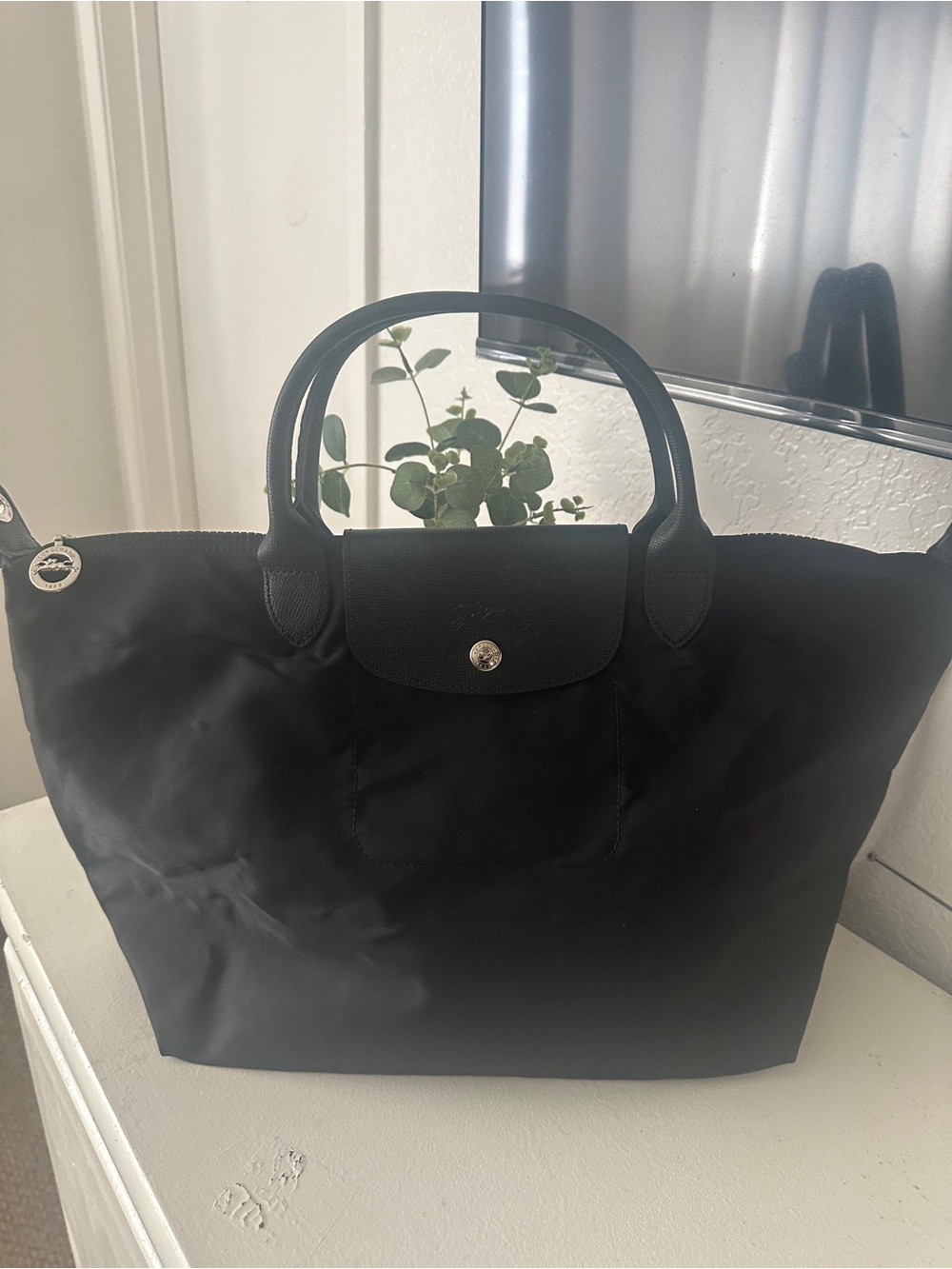 Longchamp Black Nylon Tote with Top Handles